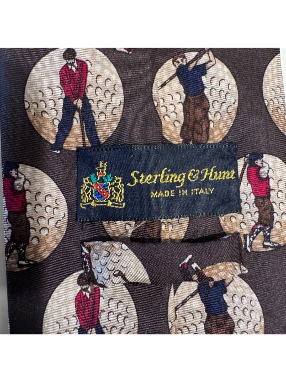 Sterling Hunt Brown OLMO 100% Silk Necktie Blue Red GOLF Print Tie 59" Lot of 2 - Picture 6 of 11